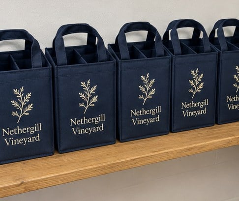 Customized wine totes for wine tours and hospitality transfers
